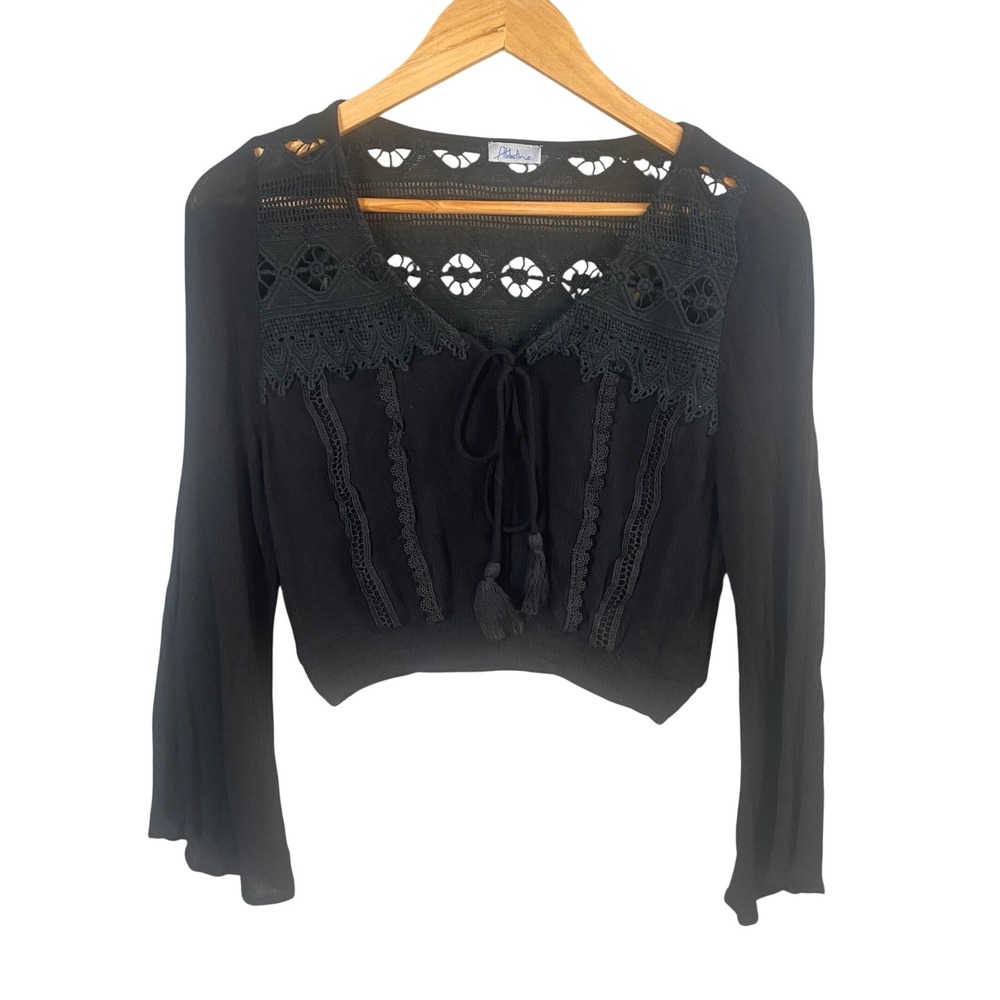 Abbeline‎ Crochet Lace Bell Sleeve Top Womens Small Fairy Grunge Whimsigoth